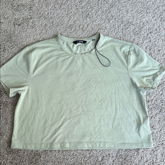 CUTS Almost Friday Crewneck Cropped Athletic Light Green Short Sleeve Tee - Picture 2 of 8